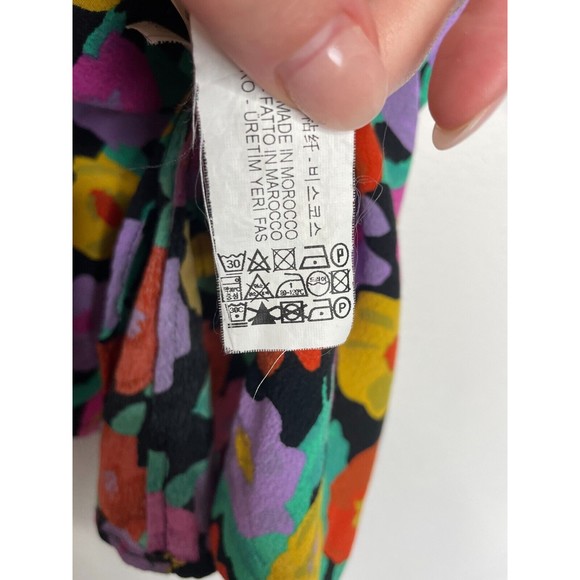 ZARA Trafaluc Small Floral Print Button-Up Shirt Open V-Neck Rolled Short Sleeve - Picture 15 of 16